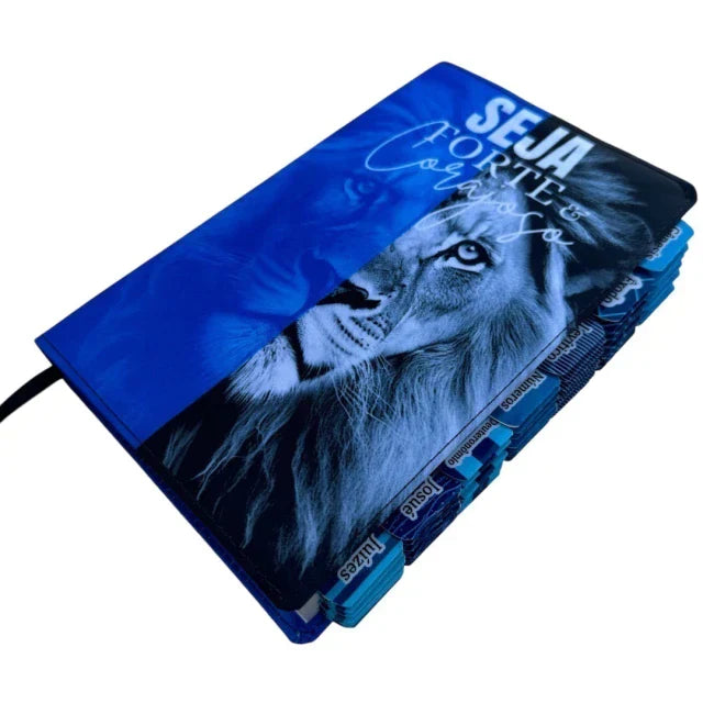 Bíblia Azul Seja forte e corajoso com Abas coladas | harpa e corinhos cpp - Imagem 2