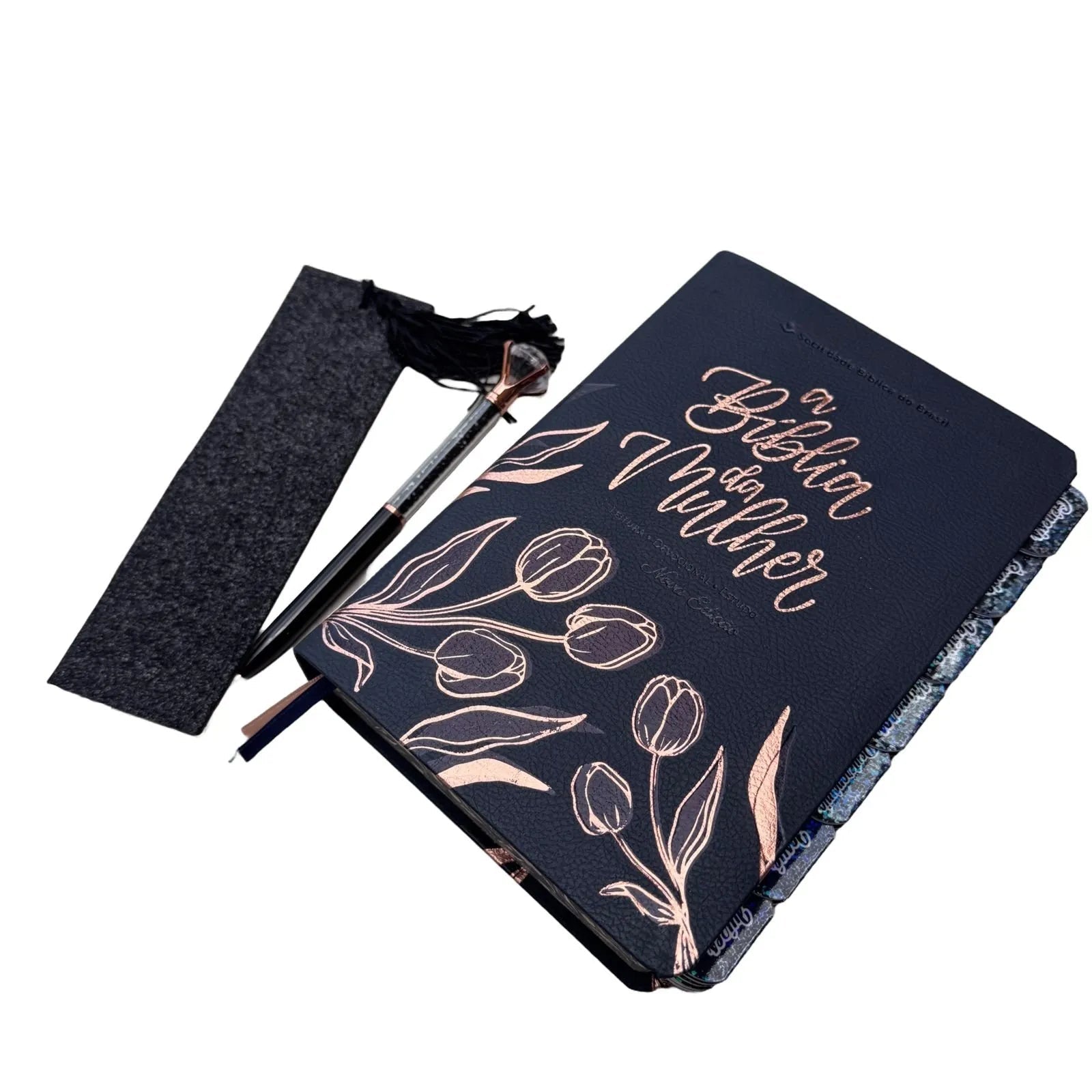 Bíblia de Estudo Mulher Preta Arc com Abas Preta Gliter Sbb