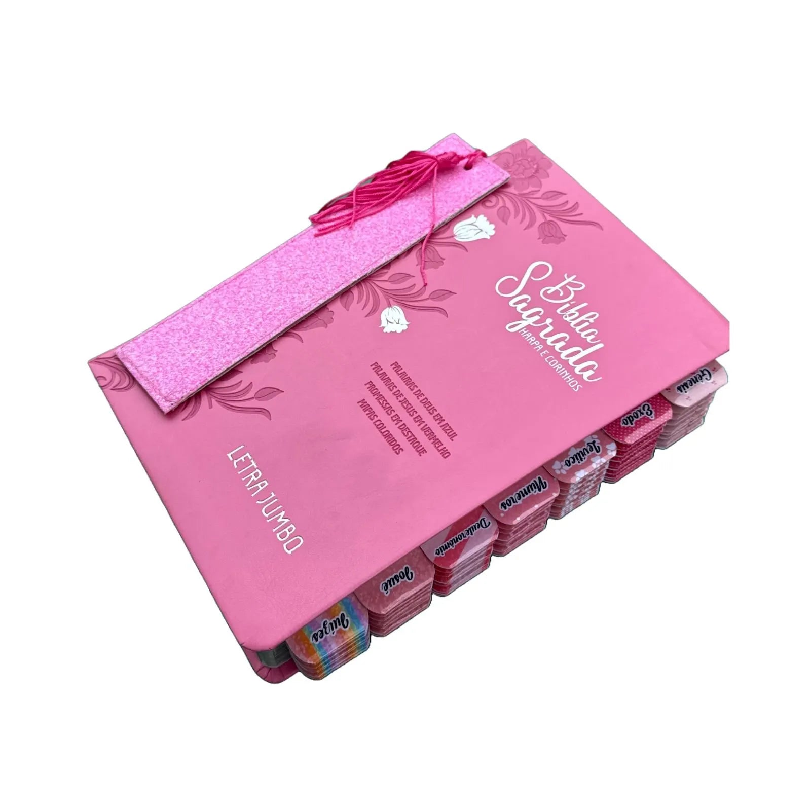 Bíblia Jumbo Floral Rosa Full Color com abas Colocadas ARC - Imagem 2