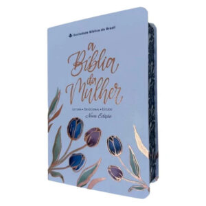 Biblia da Mulher de estudos branca tulipas compacta ARC capa luxo SBB