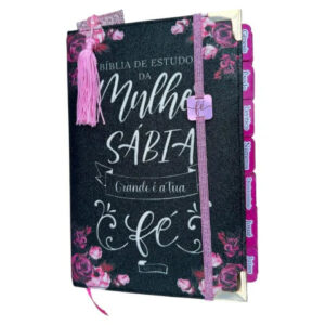 Bíblia da Mulher Sábia de Estudos 100% Glitter Preta com Abas adesivas + Elástico + Marca páginas