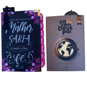 Kit Bíblia da Mulher Sábia de Estudos Preta Fé com abas e Harpa + marca página + cafe com Deus Pai 2025
